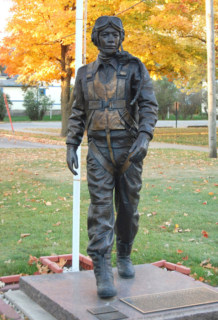 Tuskegee Airman, Joe Gomer, bronze military sculpture, military sculpture, Sutton Betti