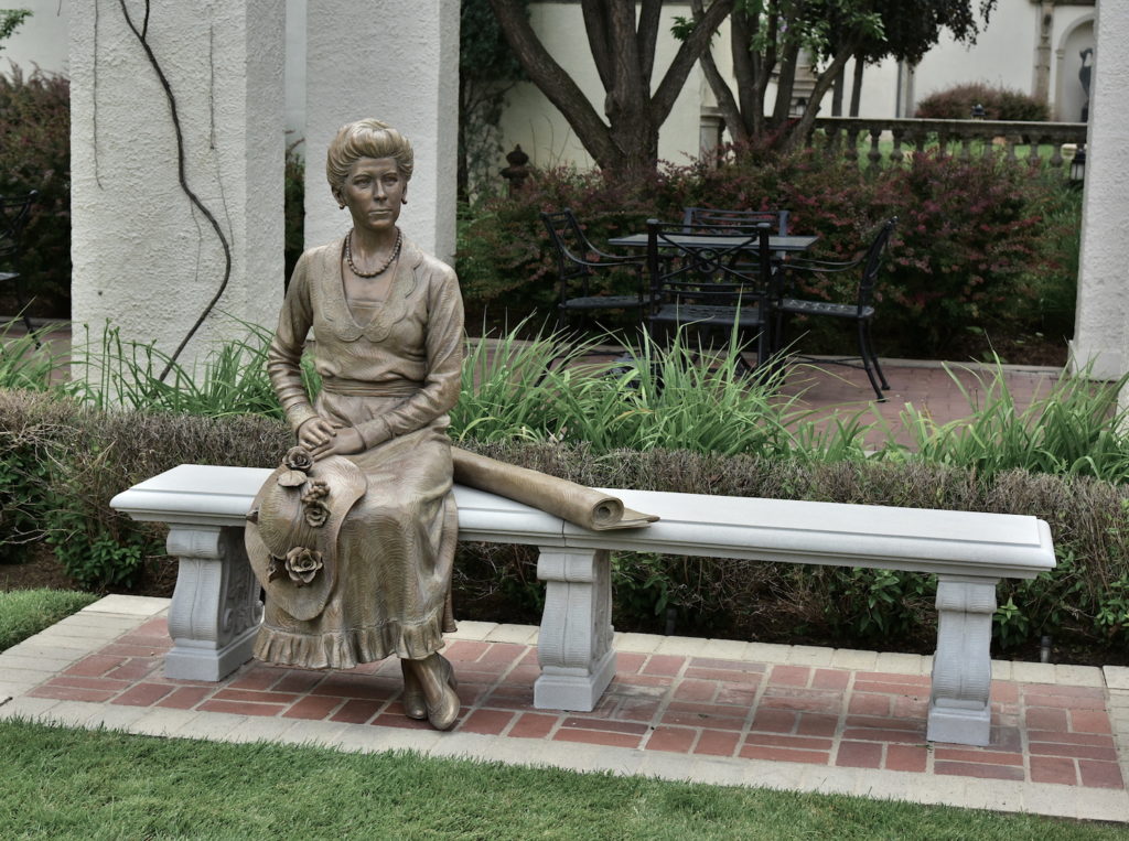 Loveland sculpture, philanthropist monument, Julie Penrose sculpture, outdoor statue, historical sculpture, bronze art, Julie Penrose, Penrose House, Broadmoor Hotel, Colorado Springs, sculptures, Colorado artist, Sutton Betti, Spencer Penrose, Julie Penrose Conference center, El Pomar Foundation, bench sculpture, 1916, 2020 bronze sculpture, bronze statue, 20th century
